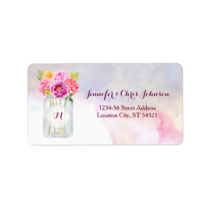 Watercolor Peonies Roses Rustic Mason Jar Wedding Label
