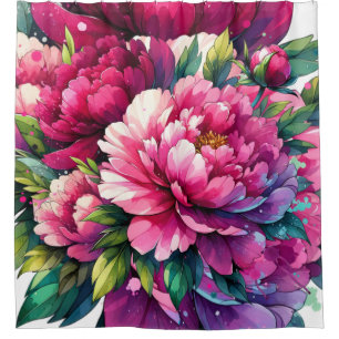  Watercolor Peonies Shower Curtain