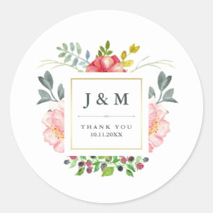 Watercolor Peonies Wedding Classic Round Sticker