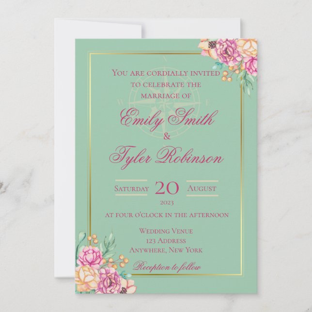 Watercolor Peonies Wedding Invitation (Front)