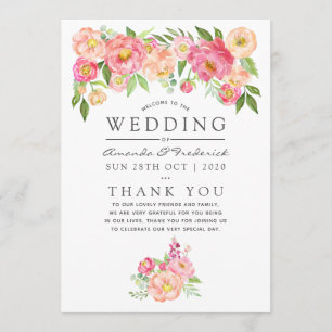 Watercolor Peonies Wedding Programme