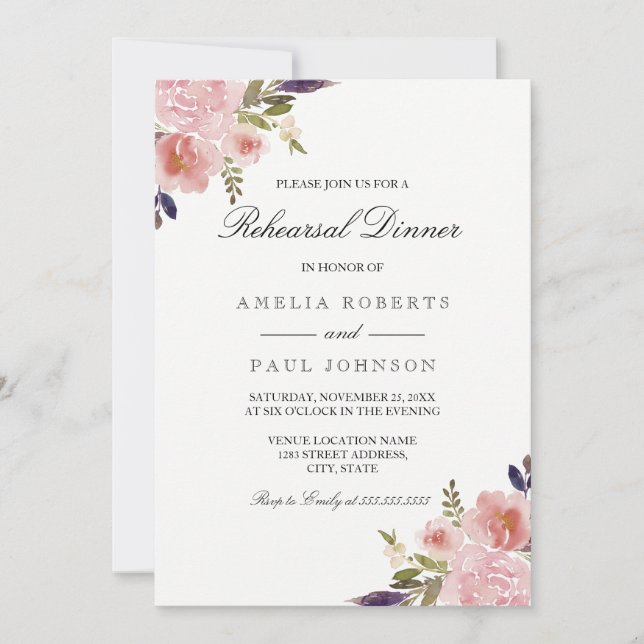 Watercolor Peonies Wedding Rehearsal Dinner Invite (Front)