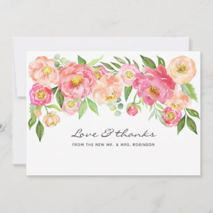 Watercolor Peonies Wedding Thank You Card