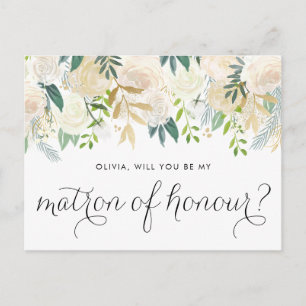 Watercolor Peonies Will You Be My Matron of Honour Invitation Postcard
