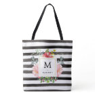 Watercolor Peonies with Black Stripes and Monogram