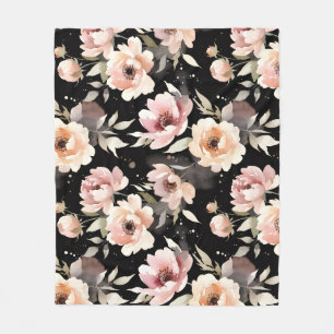 Watercolor Peonies with Pastel Wash Fleece Blanket
