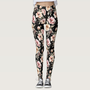 Watercolor Peonies with Pastel Wash Leggings