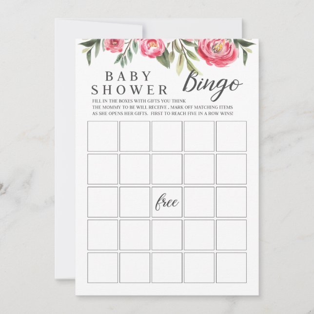 Watercolor Peony Baby Shower Bingo Game Invitation (Front)