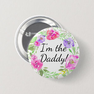 Watercolor Peony Baby Shower Daddy Dad Name Tag 6 Cm Round Badge