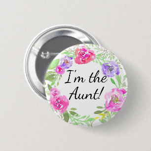 Watercolor Peony Baby Shower Im the Aunt Name Tag 6 Cm Round Badge