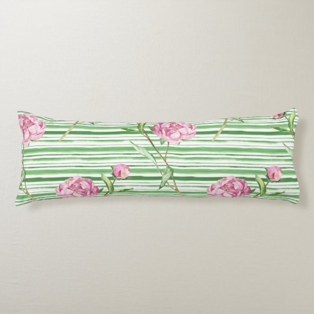 watercolor peony body cushion (Front)