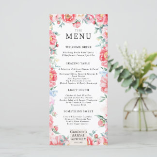 Watercolor Peony Bridal Shower Menu