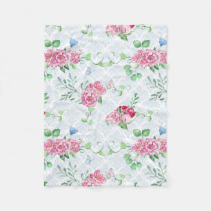watercolor peony,butterfly watercolor fleece blanket