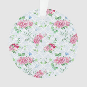 watercolor peony,butterfly watercolor ornament