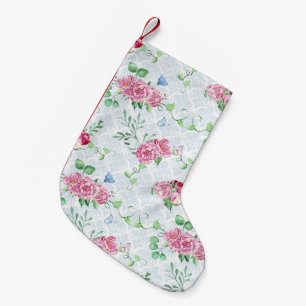 watercolor peony,butterfly watercolor small christmas stocking