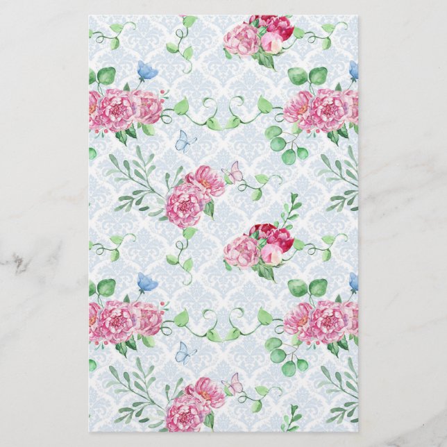 watercolor peony,butterfly watercolor stationery (Front)