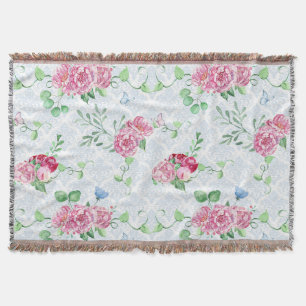 watercolor peony,butterfly watercolor throw blanket