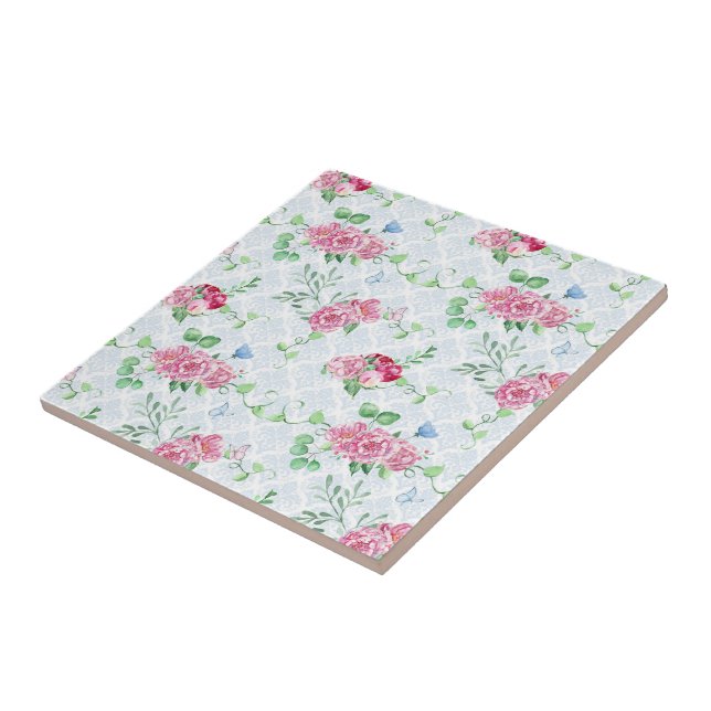 watercolor peony,butterfly watercolor tile (Side)