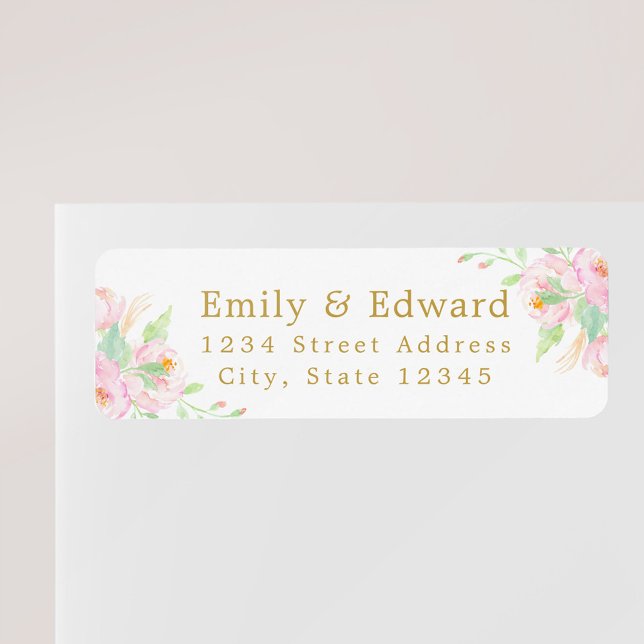 Watercolor Peony Couple Names Custom White Address (Creator Uploaded)