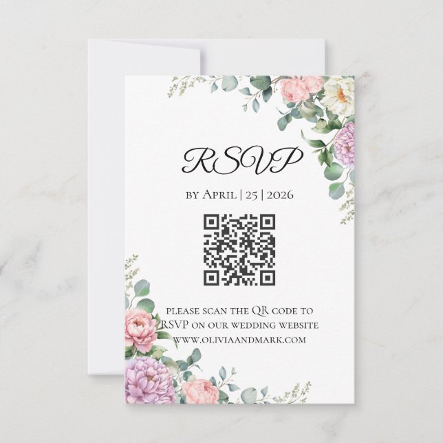 Watercolor Peony & Eucalyptus RSVP Card | Spring (Front)
