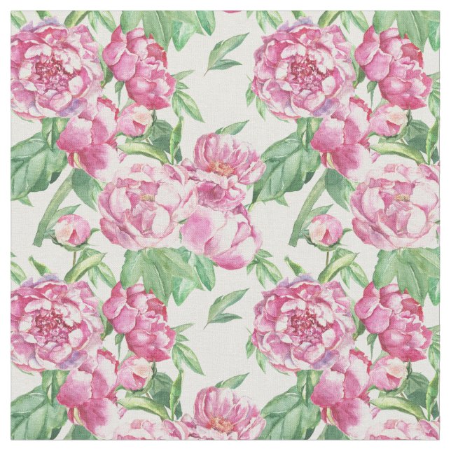 Watercolor peony field fabric (Close Up)