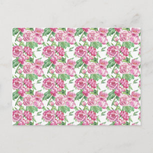 Watercolor peony field postcard