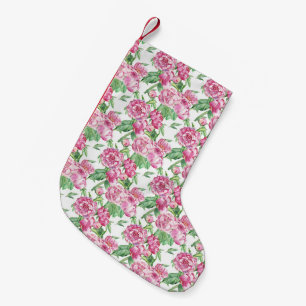 Watercolor peony field small christmas stocking