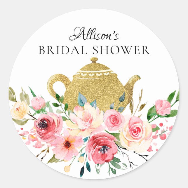 Watercolor Peony Floral Bridal Tea Party Sticker (Front)