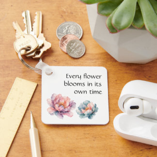 Watercolor Peony Floral Key Ring