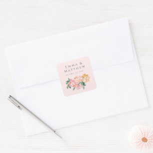 Watercolor Peony Floral Maximalist Pink Wedding Square Sticker