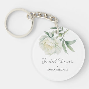 Watercolor Peony Flower Bridal Shower Key Ring
