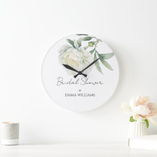 Watercolor Peony Flower | Bridal Shower Large Clock
