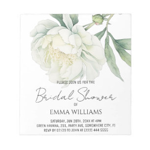Watercolor Peony Flower Bridal Shower Notepad