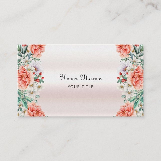 Watercolor Peony Flower Business Card (Front)