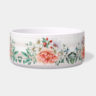 Watercolor Peony Flower Ceramic Pet Bowl