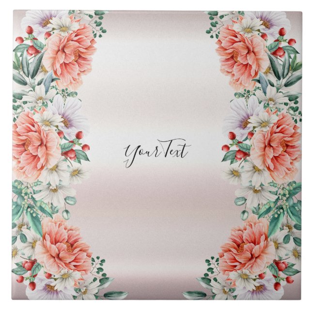 Watercolor Peony Flower Ceramic Tile (Front)