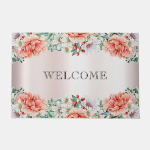 Watercolor Peony Flower Doormat