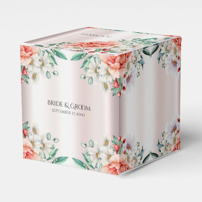 Watercolor Peony Flower Favour Box (Front Side)