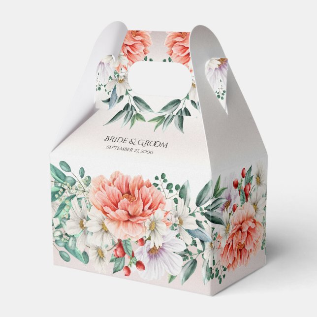 Watercolor Peony Flower Favour Box (Front Side)