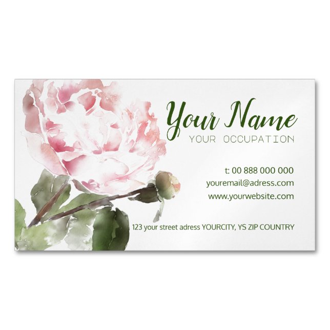 WATERCOLOR PEONY Flower Folded Business Card (Front)