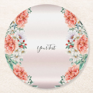 Watercolor Peony Flower Paper Coaster