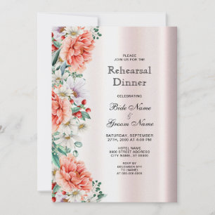 Watercolor Peony Flower Rehearsal Dinner Invitation