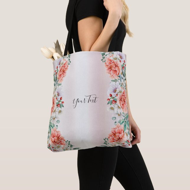 Watercolor Peony Flower Tote Bag (Close Up)