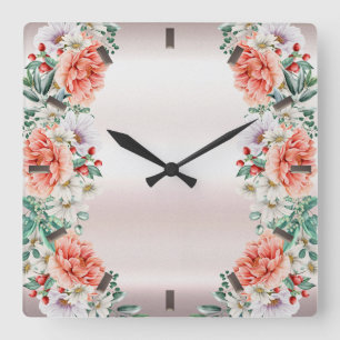 Watercolor Peony Flower Wall Clock