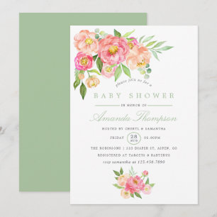 Watercolor Peony flowers Baby Shower invitation