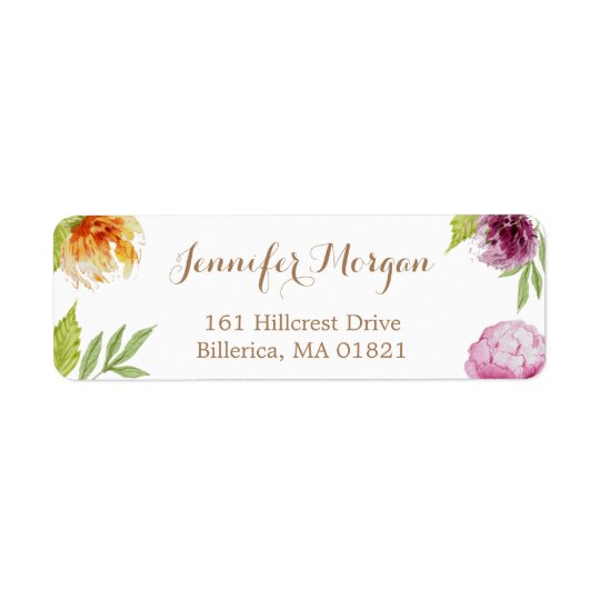 Watercolor Peony Flowers Simply Art Deco Return Address Label