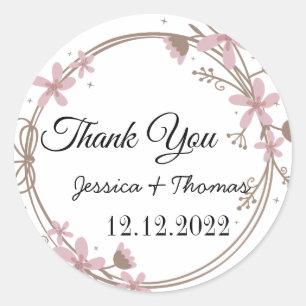 Watercolor Peony Flowers Thank You Wedding Favour Classic Round Sticker