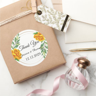 Watercolor Peony Flowers Thank You Wedding Favour  Classic Round Sticker