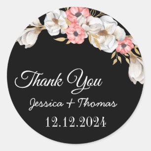 Watercolor Peony Flowers Thank You Wedding Favour Classic Round Sticker