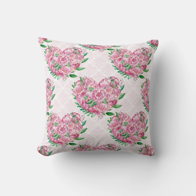 watercolor peony heart cushion (Front)